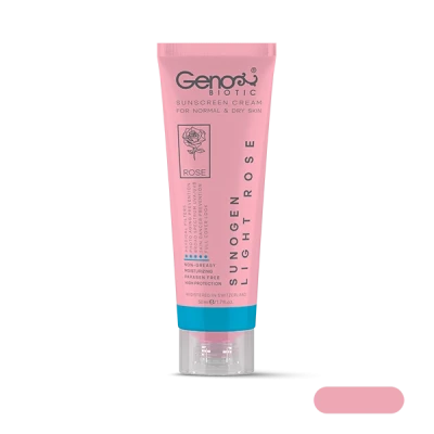 ضد آفتاب مخصوص پوست‌های خشک و معمولی ژنوبایوتیک SPF50 رنگ رز روشن حجم 50 میلی لیتر